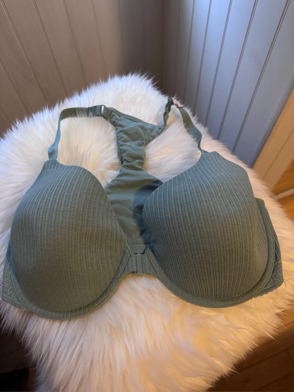 Victoria's Secret Ribbed Racerback Bra — Sage Green